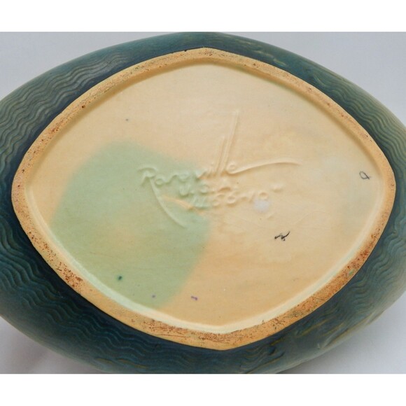 Roseville FREESIA Green 1945 Vintage Art Pottery Ceramic Console Bowl 466-10 - Picture 10 of 15